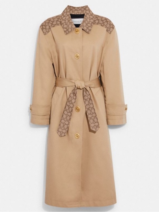 Coach Jackets & Blazers - Coach Beige Trench Coat with Signature Monogram and Turn Lock Bottom